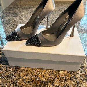 Manolo Blahnik Grey Satin Pumps